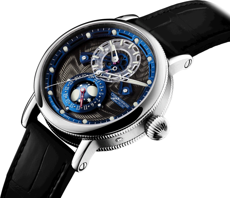 Chronoswiss,Space Timer 44mm,44mm,Stainless Steel,Black,Blue,Automatic,Day,42hours,CH,CH-9343.2-GRBL
