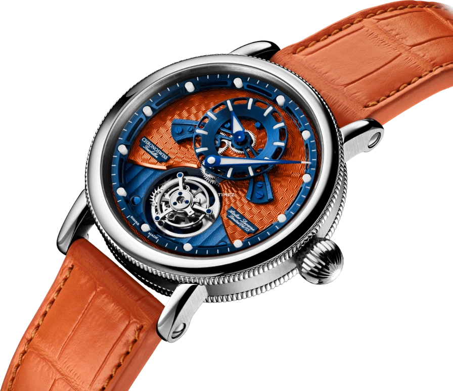 Chronoswiss,Open Gear 44mm,44mm,Stainless Steel,Orange,Blue,Handwound,Tourbillon,60hours,CH,CH-3123-ORBL