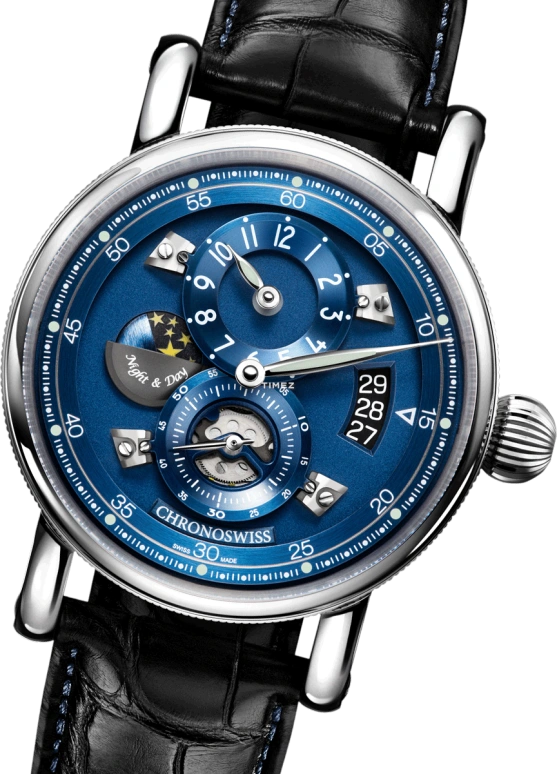 Chronoswiss,Flying 41mm,41mm,Stainless Steel,Blue,Automatic,Day,Day / Night Indication,CH,CH-8763-BLBL