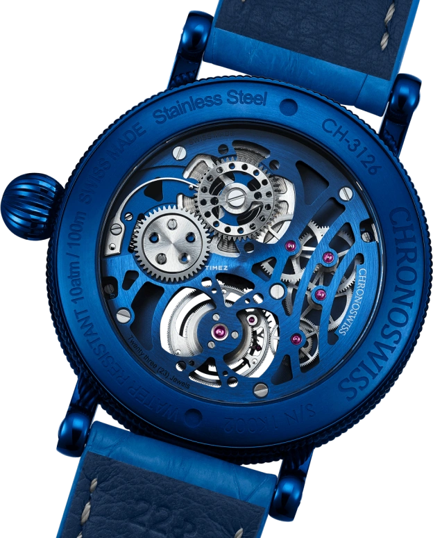 Chronoswiss,Tourbillon 44mm,44mm,Stainless Steel,Blue,Handwound,Tourbillon,60hours,CH,CH-3126-BLBL