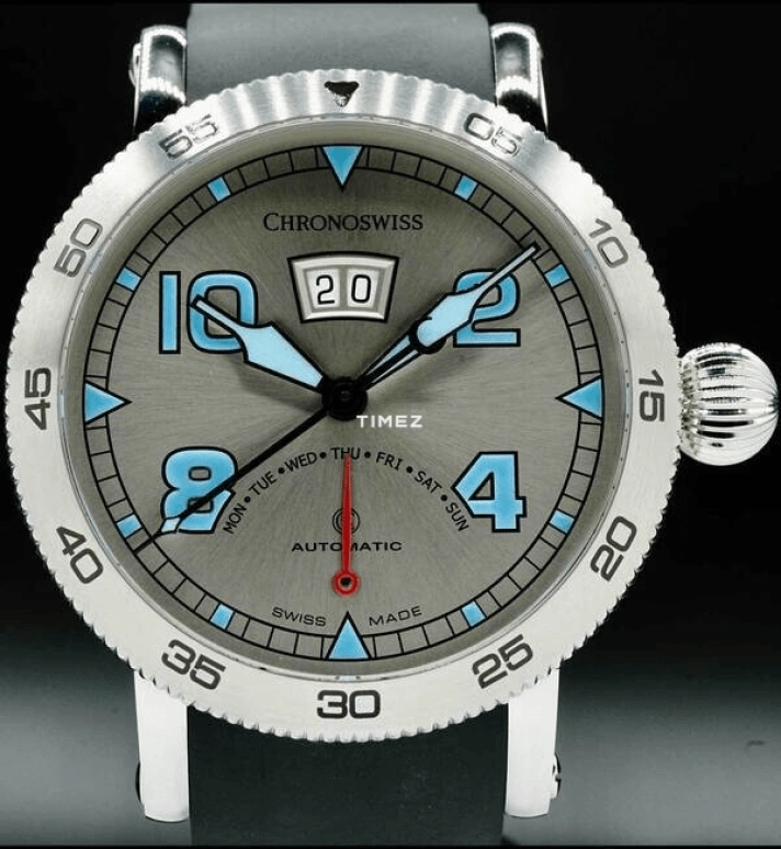 Chronoswiss,Timemaster 44mm,44mm,Stainless Steel,Silver,Grey,Automatic,Date,Day,Retrograde,CH,CH/8143/WH
