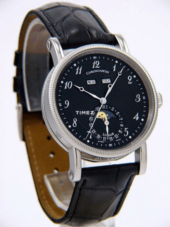 Chronoswiss,Other 38mm,38mm,Stainless Steel,Black,Automatic,Moonphase,Month,Date,Day,42hours,In-house Caliber,CH9323 bk