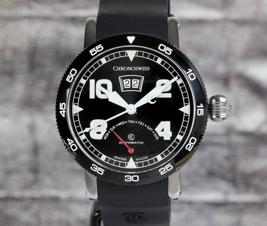 Chronoswiss,Timemaster 44mm,44mm,Stainless Steel,Black,Automatic,Date,Big Date,Retrograde,CH,CH-8143B-BK