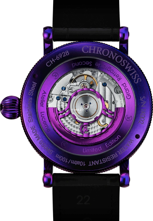 Chronoswiss,Open Gear 44mm,44mm,Stainless Steel,Purple,Black,Automatic,Retrograde,42hours,CH,CH-6928-PUBK1
