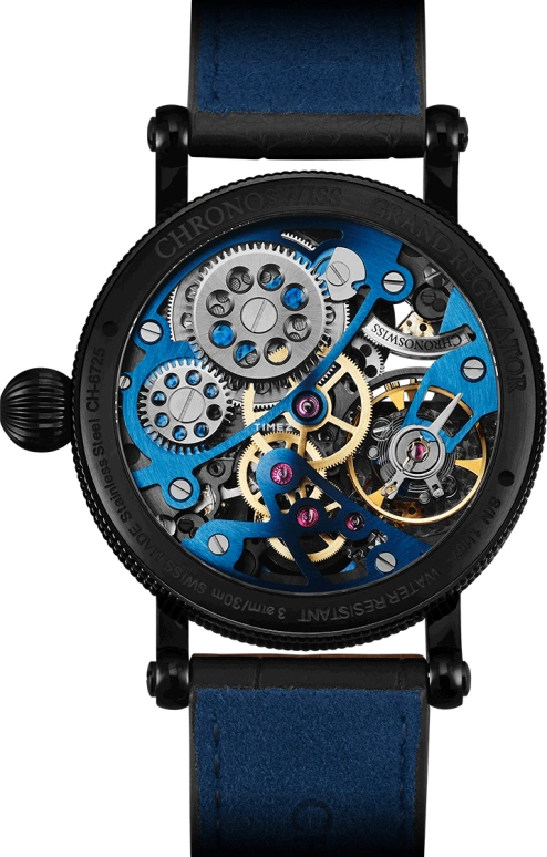 Chronoswiss,Flying 44mm,44mm,Stainless Steel,Black,Blue,Handwound,46hours,In-house Caliber,CH,CH-6725S-BKBL