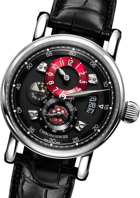 Chronoswiss,Flying 41mm,41mm,Stainless Steel,Black,Automatic,Day,Day / Night Indication,CH,CH-8763-BKRE