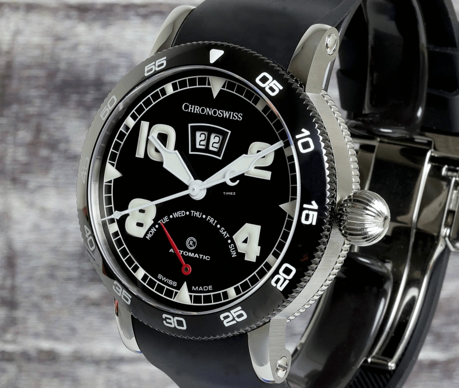 Chronoswiss,Timemaster 44mm,44mm,Stainless Steel,Black,Automatic,Date,Big Date,Retrograde,CH,CH-8143B-BK