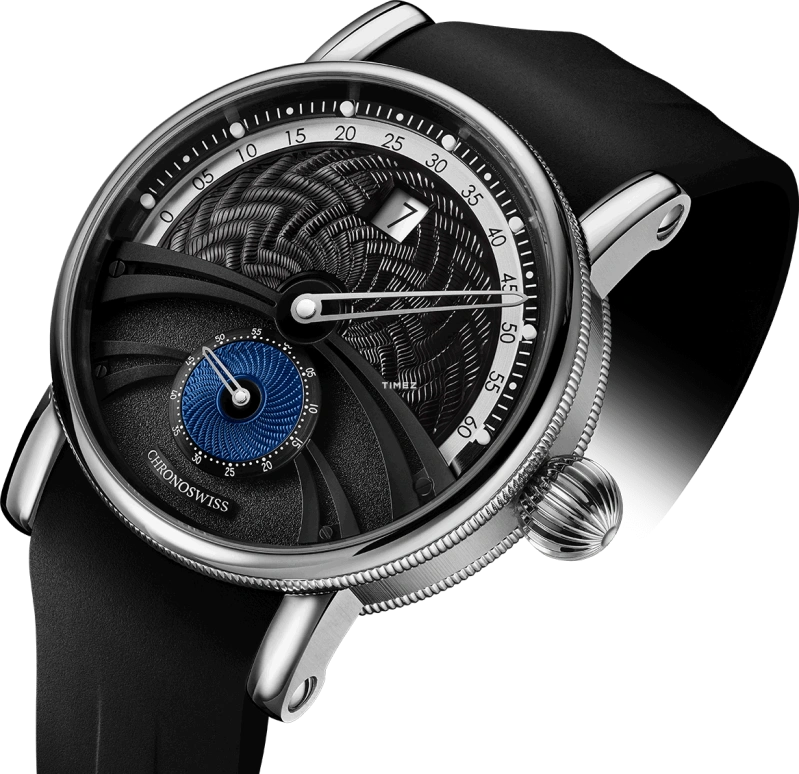 Chronoswiss,Delphis 42mm,42mm,Stainless Steel,Black,Blue,Automatic,Jumping Minutes,Jumping Hours,Retrograde,CH,CH-1423.1-BKBL