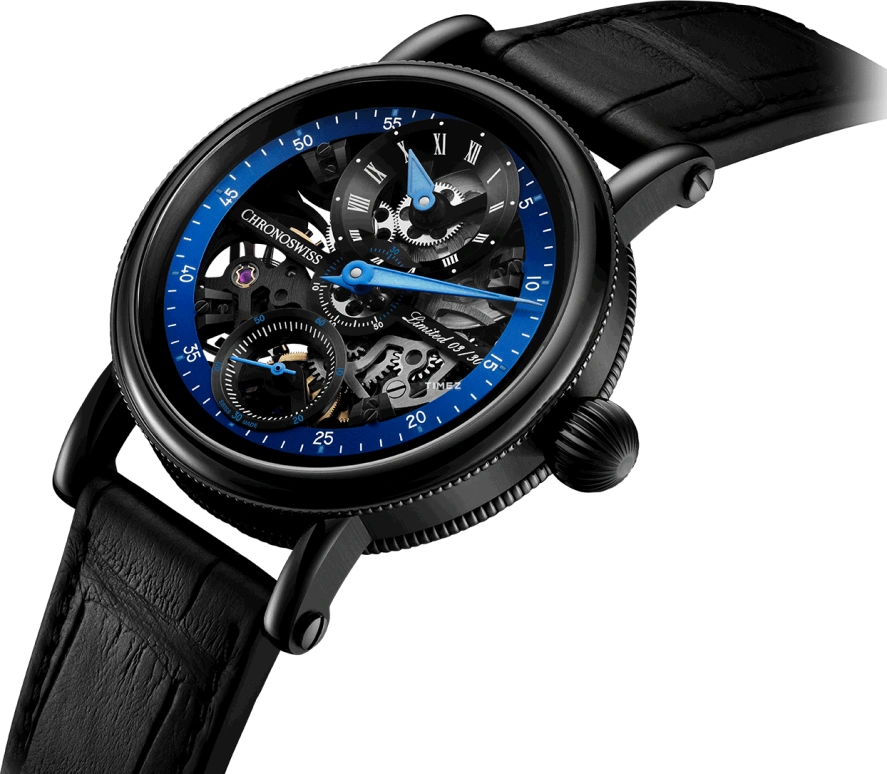 Chronoswiss,Flying 44mm,44mm,Stainless Steel,Black,Blue,Handwound,46hours,In-house Caliber,CH,CH-6725S-BKBL