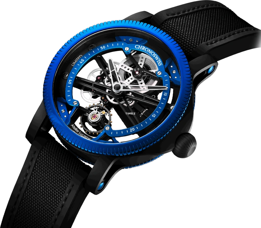 Chronoswiss,Skeltec 45mm,45mm,Stainless Steel,Skeleton,Handwound,In-house Caliber,Sapphire,CH,CH-3718-BKBLB