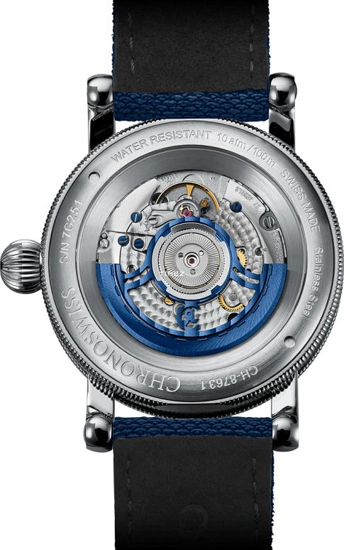 Chronoswiss,Flying 41mm,41mm,Stainless Steel,Blue,Silver,Automatic,Day,Day / Night Indication,CH,CH-8763.1-BLSI2