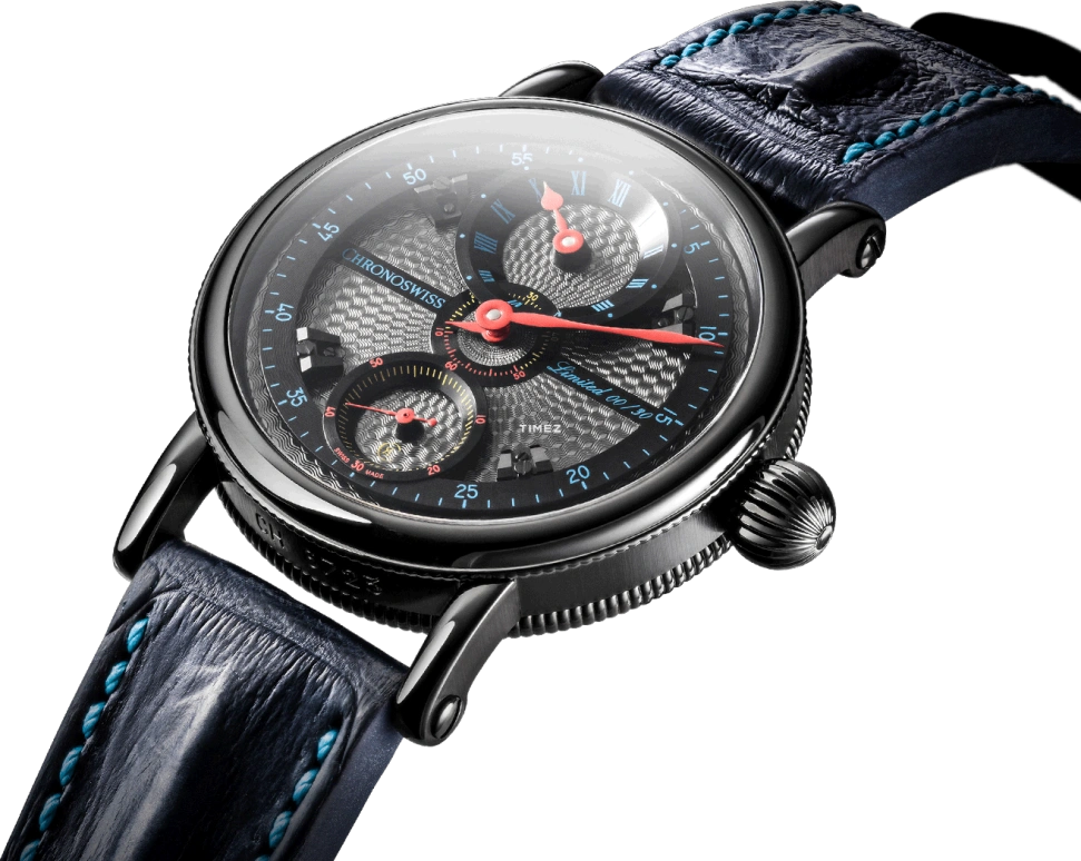 Chronoswiss,Flying 44mm,44mm,Stainless Steel,Grey,Black,Handwound,46hours,In-house Caliber,CH,CH-6725-GRBK