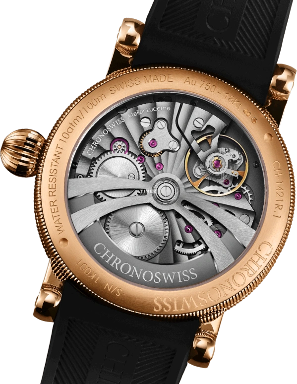 Chronoswiss,Delphis 42mm,42mm,Red Gold,Black,Blue,Automatic,Jumping Minutes,Jumping Hours,Retrograde,CH,CH-1421.1E-BLBK