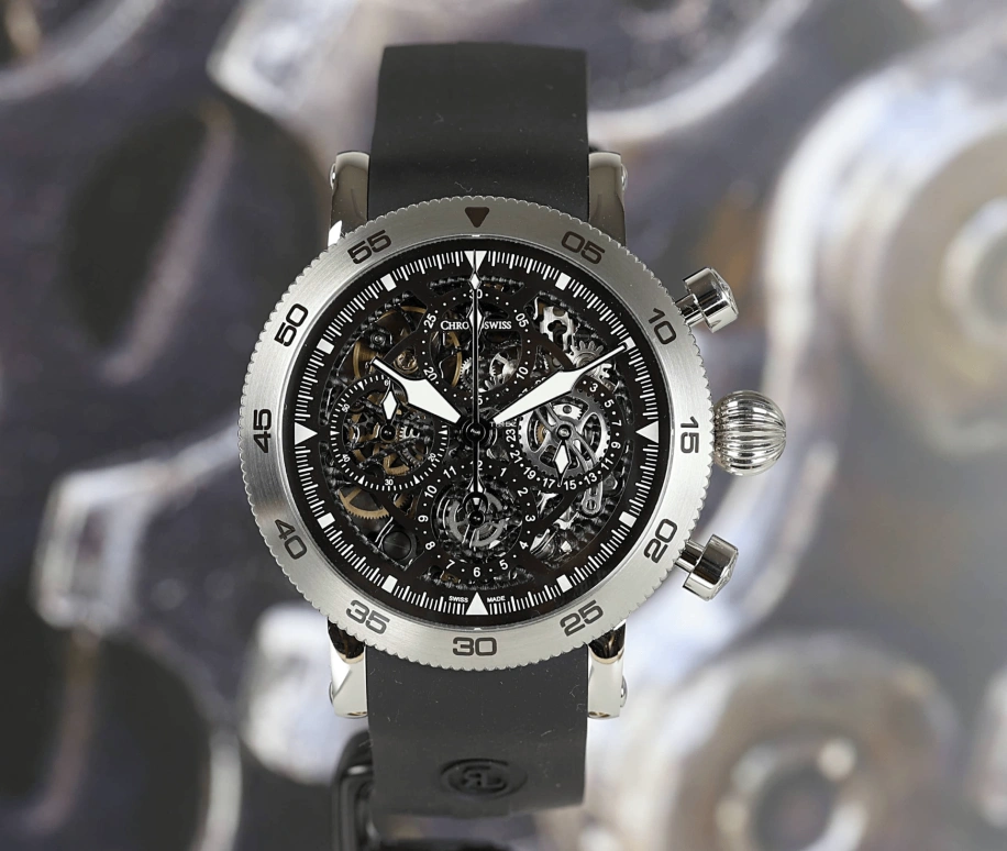 Chronoswiss,Timemaster 44mm,44mm,Stainless Steel,Black,Skeleton,Automatic,Chronograph,Day,CH,CH-9043S-BK
