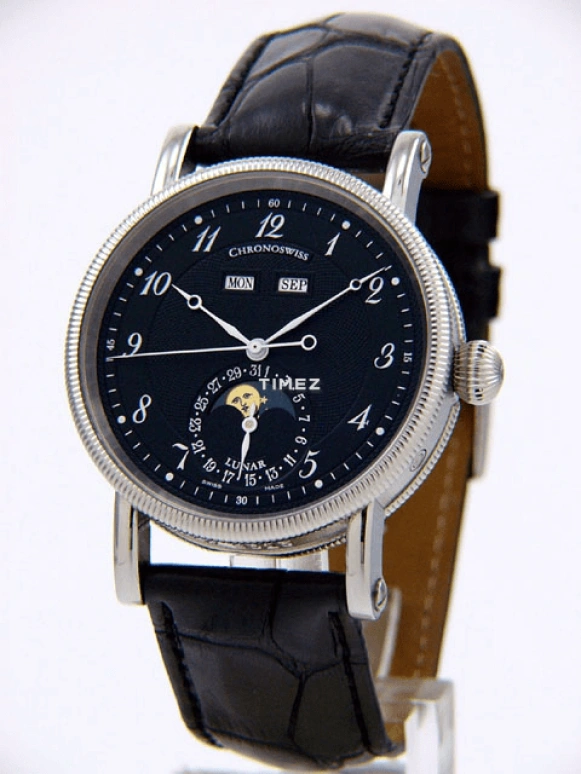 Chronoswiss,Other 38mm,38mm,Stainless Steel,Black,Automatic,Moonphase,Month,Date,Day,42hours,In-house Caliber,CH9323 bk