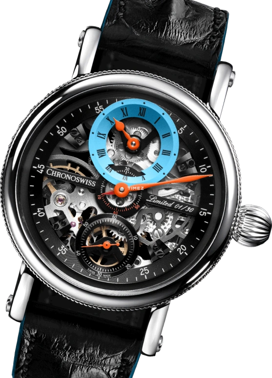 Chronoswiss,Flying 44mm,44mm,Stainless Steel,Skeleton,Handwound,46hours,In-house Caliber,CH,CH-6723S-BKLB