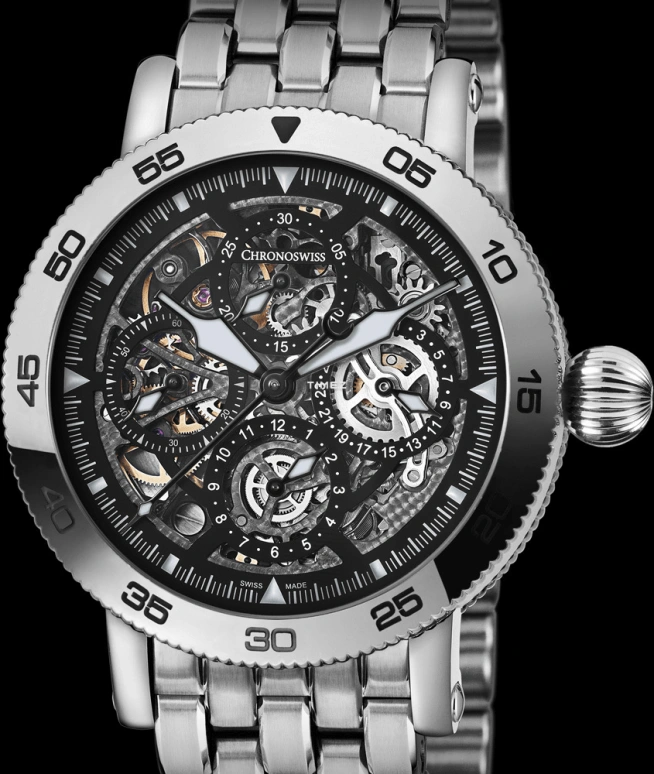 Chronoswiss,Timemaster 44mm,44mm,Stainless Steel,Silver,Automatic,Chronograph,Day,CH,CH-9043S-BK/SO-2