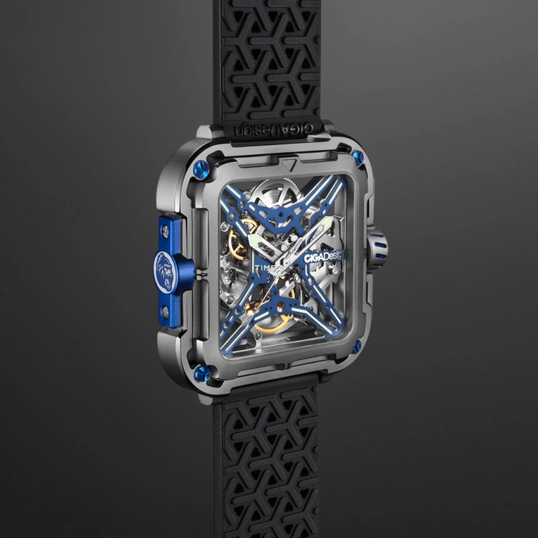CIGA Design,Series X 48x44mm,48x44mm,Stainless Steel,Blue,Skeleton,Automatic,40hours,In-house Caliber,X021,X021-TIBU-W25BK