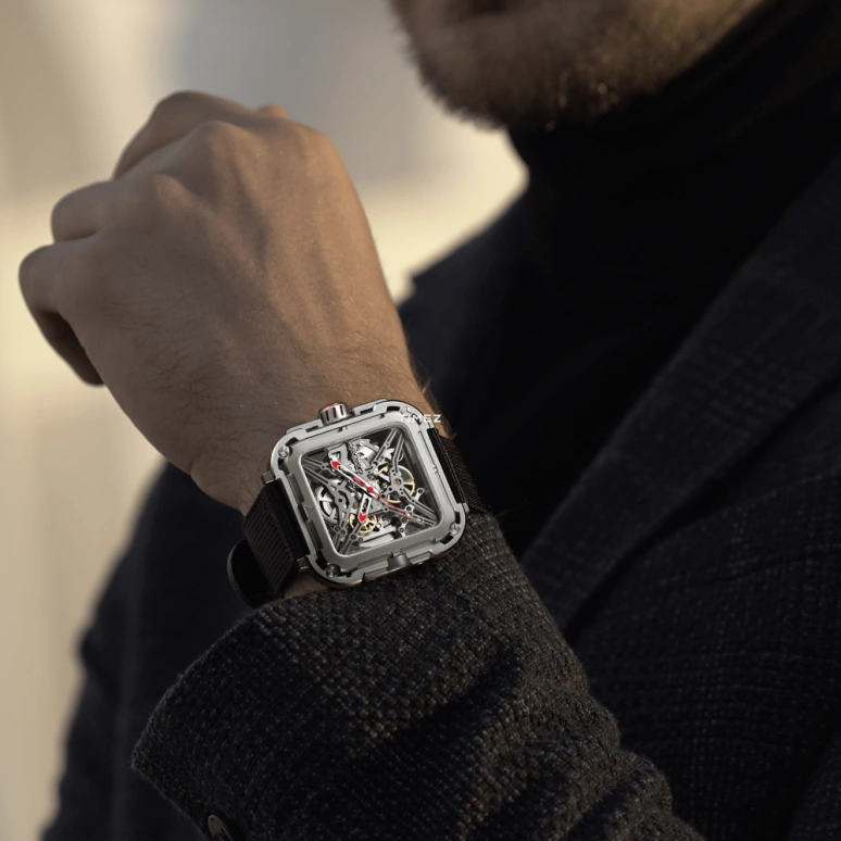 CIGA Design,Series X 48x44mm,48x44mm,Stainless Steel,Silver,Skeleton,Automatic,40hours,In-house Caliber,X011,X011-SISI-W25BK