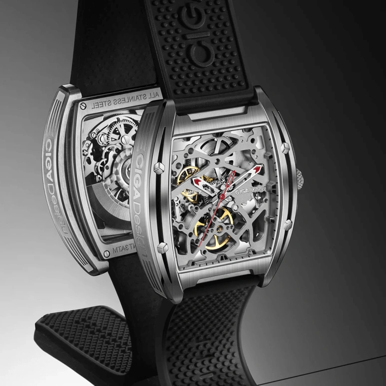 CIGA Design,Series Z 40.80x48mm,40.80x48mm,Stainless Steel,Grey,Automatic,Sapphire,Crystal Glass,Rectangular,Z031,Z031-SISI-W15BK