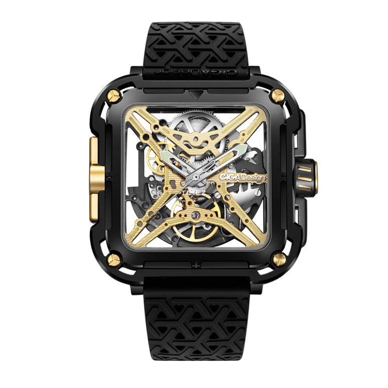 CIGA Design,Series X 48x44mm,48x44mm,Stainless Steel,Gold,Skeleton,Automatic,40hours,In-house Caliber,X021,X021-BLGO-W25BK