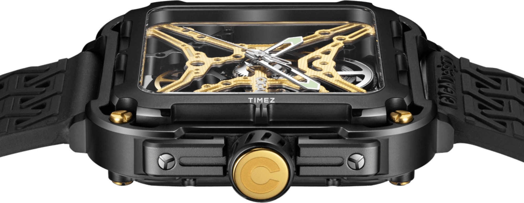 CIGA Design,Series X 48x44mm,48x44mm,Stainless Steel,Gold,Skeleton,Automatic,40hours,In-house Caliber,X021,X021-BLGO-W25BK