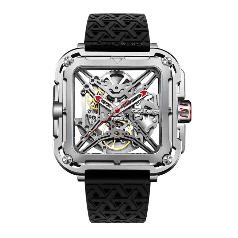 CIGA Design,Series X 48x44mm,48x44mm,Stainless Steel,Silver,Skeleton,Automatic,40hours,In-house Caliber,X011,X011-SISI-W25BK