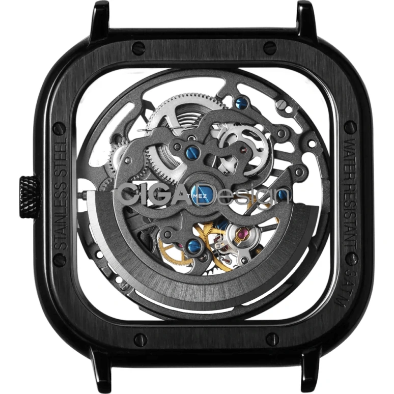 CIGA Design,Series C 40x40mm,40x40mm,Stainless Steel,Black,Automatic,Square,Z011,Z011-BLBL-W13