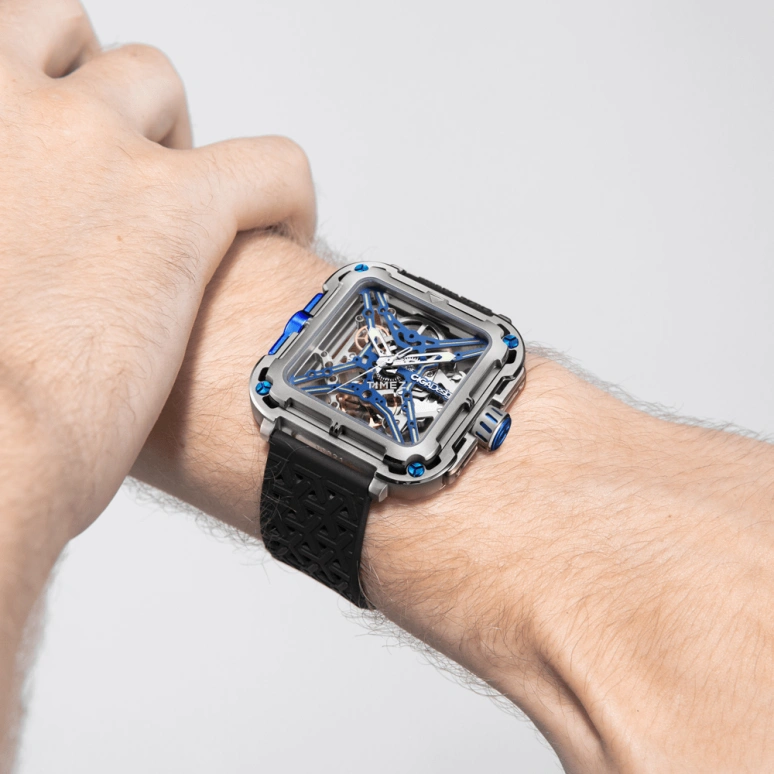 CIGA Design,Series X 48x44mm,48x44mm,Stainless Steel,Blue,Skeleton,Automatic,40hours,In-house Caliber,X021,X021-TIBU-W25BK