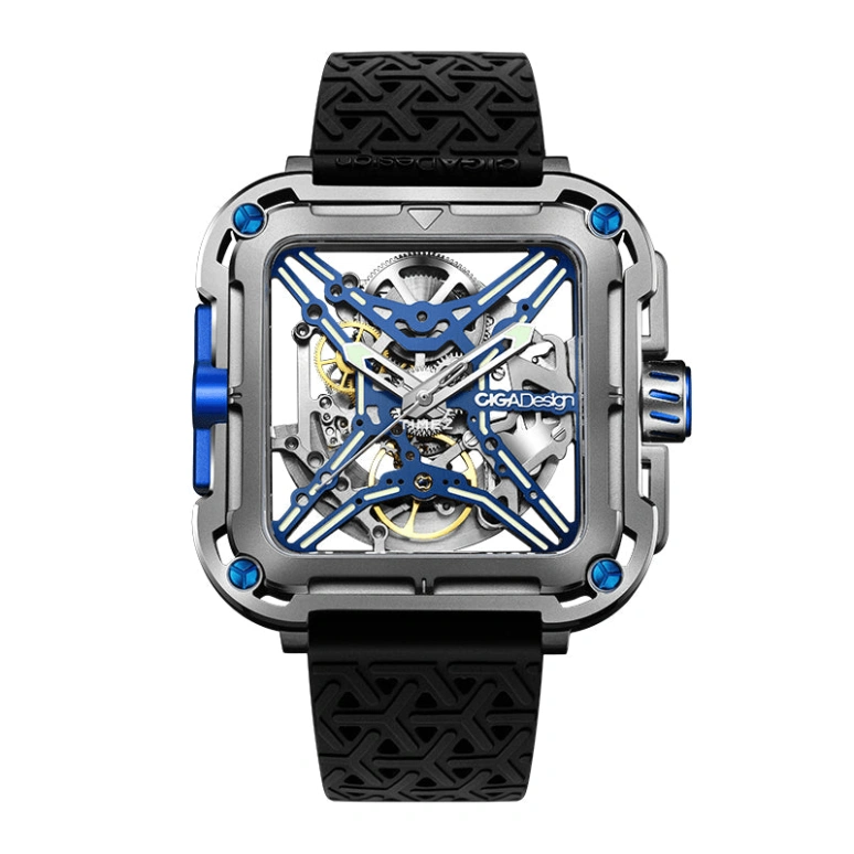 CIGA Design,Series X 48x44mm,48x44mm,Stainless Steel,Blue,Skeleton,Automatic,40hours,In-house Caliber,X021,X021-TIBU-W25BK