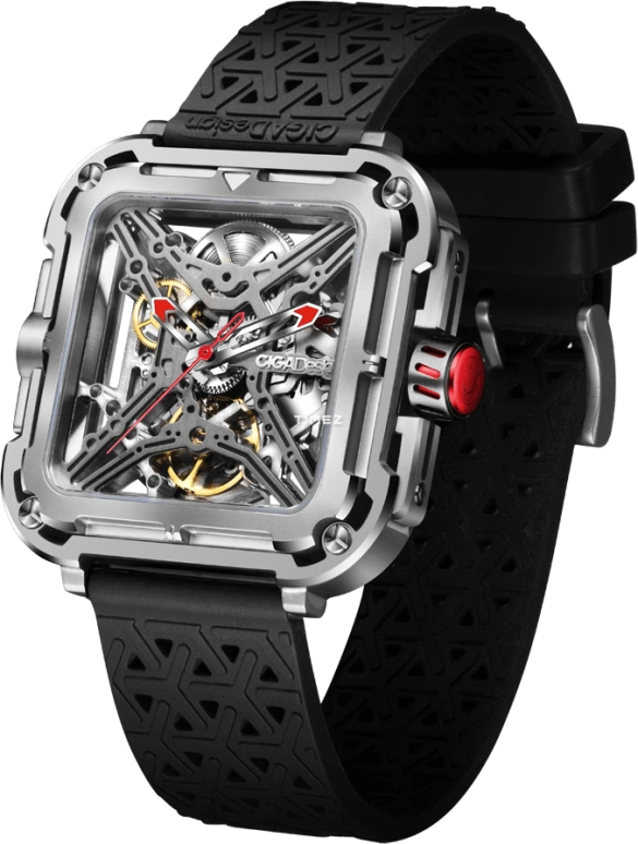 CIGA Design,Series X 48x44mm,48x44mm,Stainless Steel,Silver,Skeleton,Automatic,40hours,In-house Caliber,X011,X011-SISI-W25BK