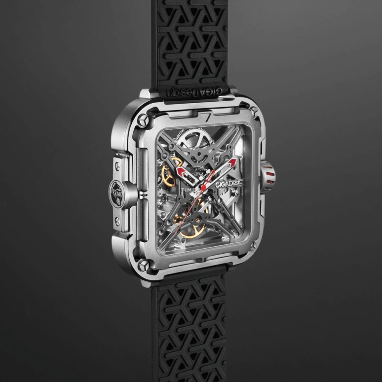 CIGA Design,Series X 48x44mm,48x44mm,Stainless Steel,Silver,Skeleton,Automatic,40hours,In-house Caliber,X011,X011-SISI-W25BK