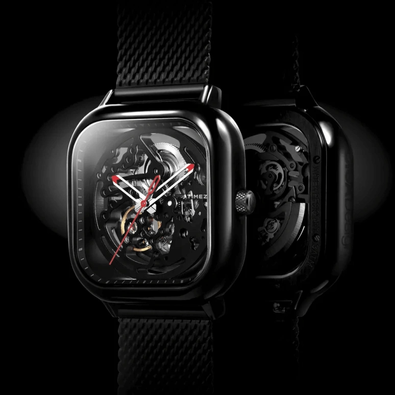 CIGA Design,Series C 40x40mm,40x40mm,Stainless Steel,Black,Automatic,Square,Z011,Z011-BLBL-W13