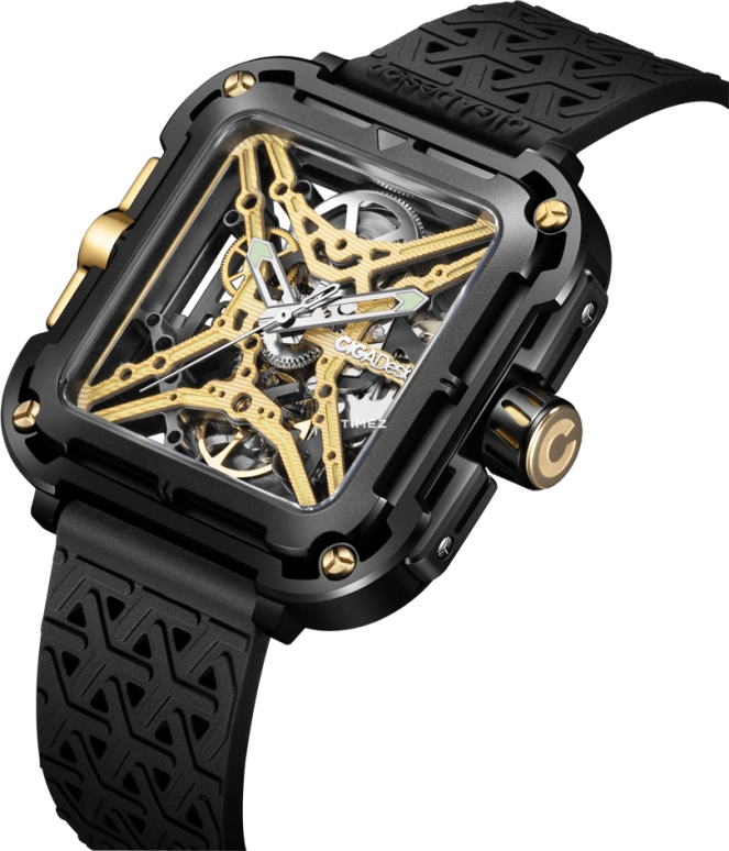 CIGA Design,Series X 48x44mm,48x44mm,Stainless Steel,Gold,Skeleton,Automatic,40hours,In-house Caliber,X021,X021-BLGO-W25BK