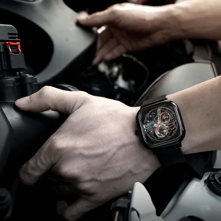 CIGA Design,Series C 40x40mm,40x40mm,Stainless Steel,Black,Automatic,Square,Z011,Z011-BLBL-W13