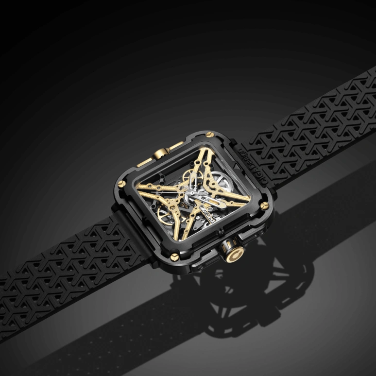 CIGA Design,Series X 48x44mm,48x44mm,Stainless Steel,Gold,Skeleton,Automatic,40hours,In-house Caliber,X021,X021-BLGO-W25BK