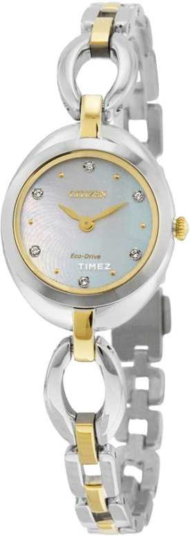 Citizen,Other 28x23.50mm,28x23.50mm,Stainless Steel,Rolesor,White,Crystal Glass,Gold,Mother of Pearl,EX1434,EX1434-55D