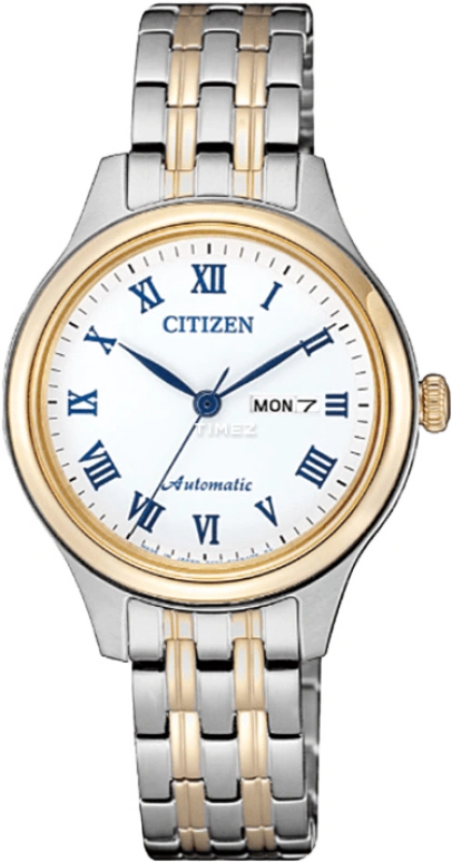 Citizen,Other 30mm,30mm,Stainless Steel,Rose Gold,White,Automatic,In-house Caliber,Sapphire,PD7136,PD7136-80AB