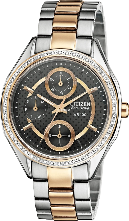 Citizen,Eco-Drive 35.50mm,35.50mm,Stainless Steel,Rose Gold,Black,Crystal Glass,Rose Gold,FD1066,FD1066-59H