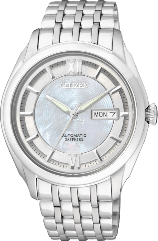 Citizen,Other 40mm,40mm,Stainless Steel,White,Sapphire,Crystal Glass,Mother of Pearl,NH8340,NH8340-52AB