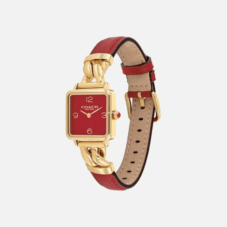COACH,Cass 22mm,22mm,Stainless Steel,Red,Quartz,Square,Gold,14504358