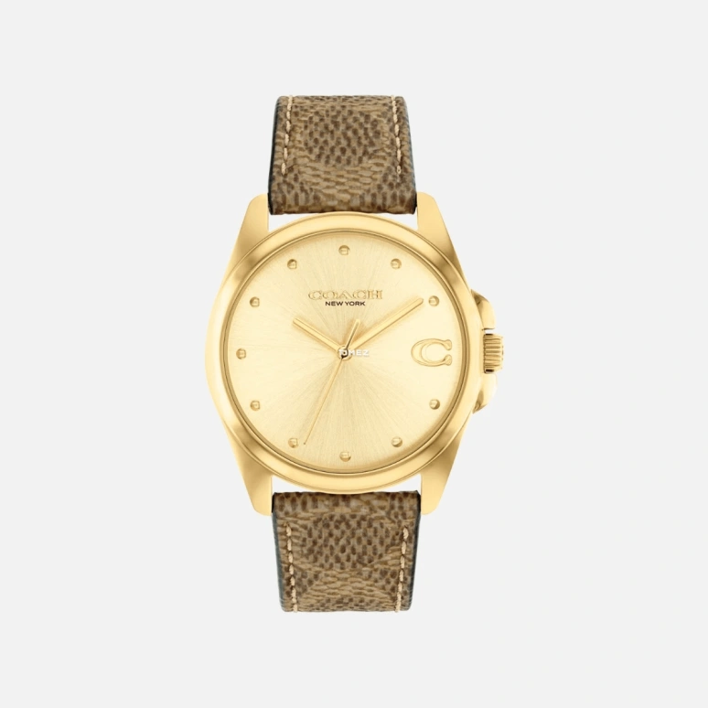 COACH,Greyson 36mm,36mm,Stainless Steel,Gold,Quartz,Hardlex,Round,14504111