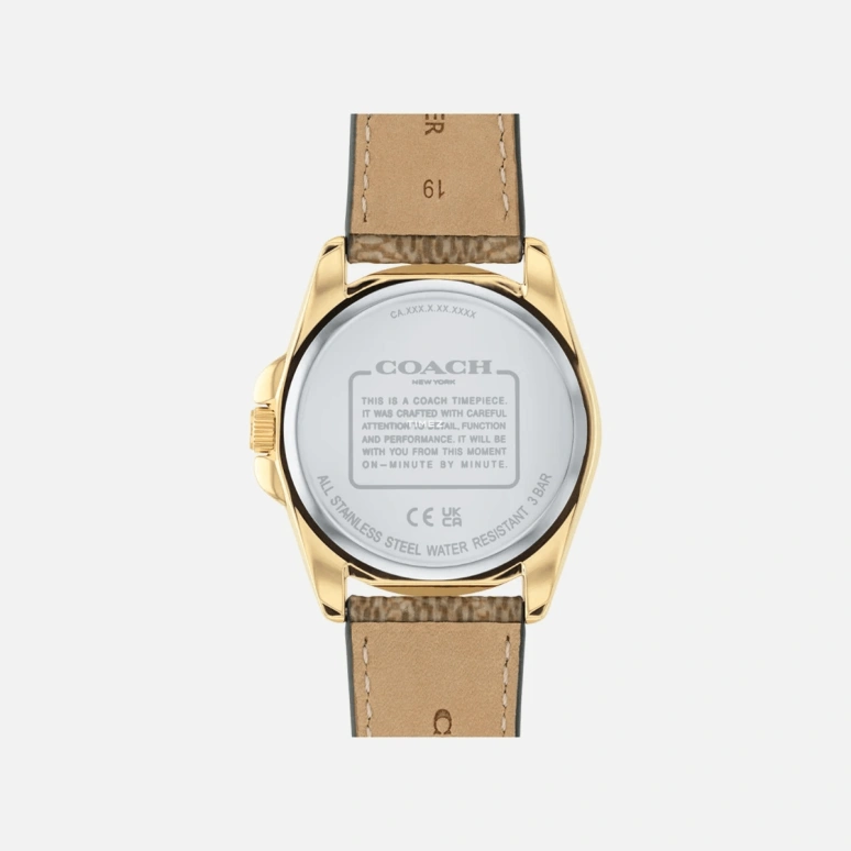 COACH,Greyson 36mm,36mm,Stainless Steel,Gold,Quartz,Hardlex,Round,14504111