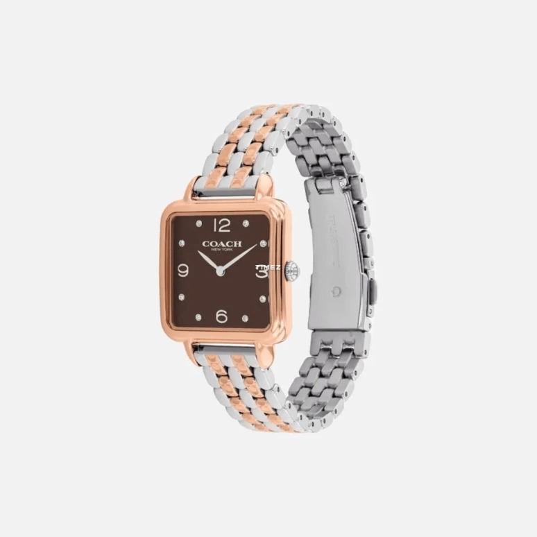 COACH,Cass 28mm,28mm,Stainless Steel,Brown,Quartz,Square,Rose Gold,14504543