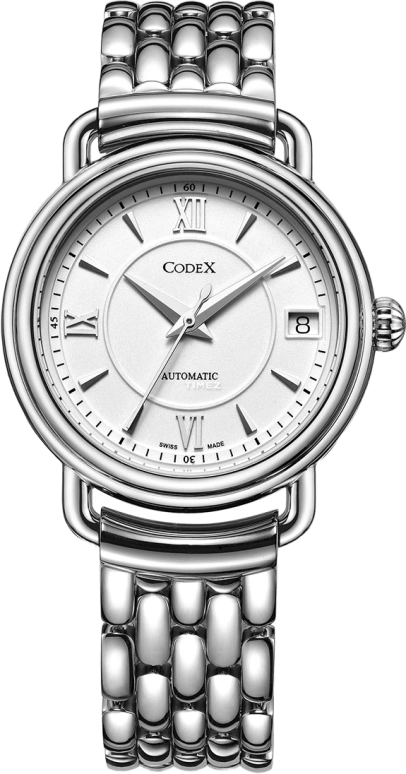 CODEX,CLASSIC 34mm,34mm,Stainless Steel,Stainless Steel,White,Automatic,Day,Sapphire,Crystal Glass,1203,1203.01.1102.B01
