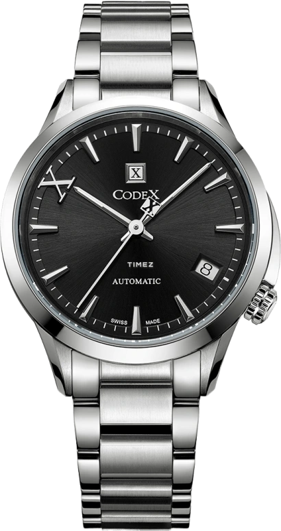 CODEX,CHAPEL 34mm,34mm,Stainless Steel,Stainless Steel,Black,Automatic,Day,Sapphire,Glass,1201,1201.01.3101.B02