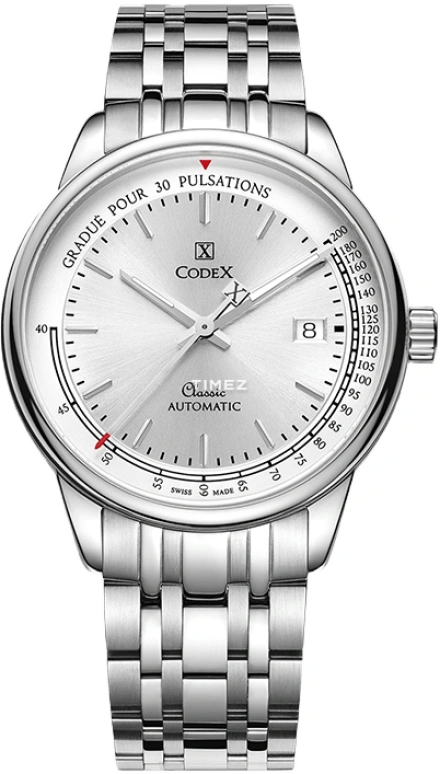 CODEX,CLASSIC 40mm,40mm,Stainless Steel,Stainless Steel,Silver,Automatic,Day,Sapphire,Crystal Glass,1105,1105.01.8104.B01