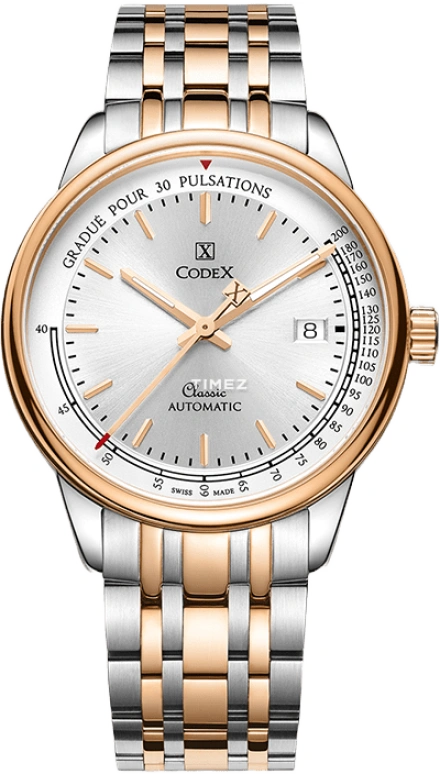 CODEX,CLASSIC 40mm,40mm,Stainless Steel,Stainless Steel,Silver,Automatic,Day,Sapphire,Crystal Glass,1105,1105.37.8104.B37