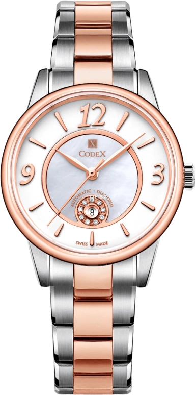 CODEX,INFINITY 33mm,33mm,Stainless Steel,Stainless Steel,Rose Gold,White,Automatic,Day,Sapphire,Glass,1218,1218.07.1304.B07