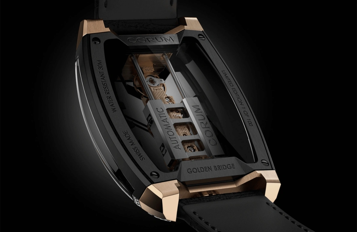 Corum,GOLDEN BRIDGE 37.20x51.80mm,37.20x51.80mm,Titanium,Rose Gold,Black,Automatic,In-house Caliber,Sapphire,Crystal Glass,B313,B313/04280 - 313.200.77/0F01 HS15